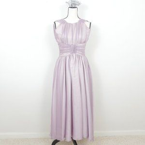 Vintage Gown Sheer Lavender White Satin Gathered Waist Rhinestone Detail Dress